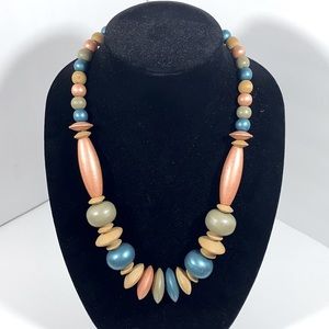 Vintage Pastel wood bead statement necklace
